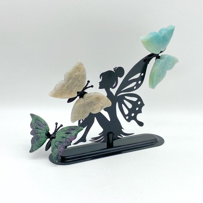 Wholesale Crystal Butterfly Wing Carving with Fairy Stand (Assorted Materials) -Wholesale Crystals