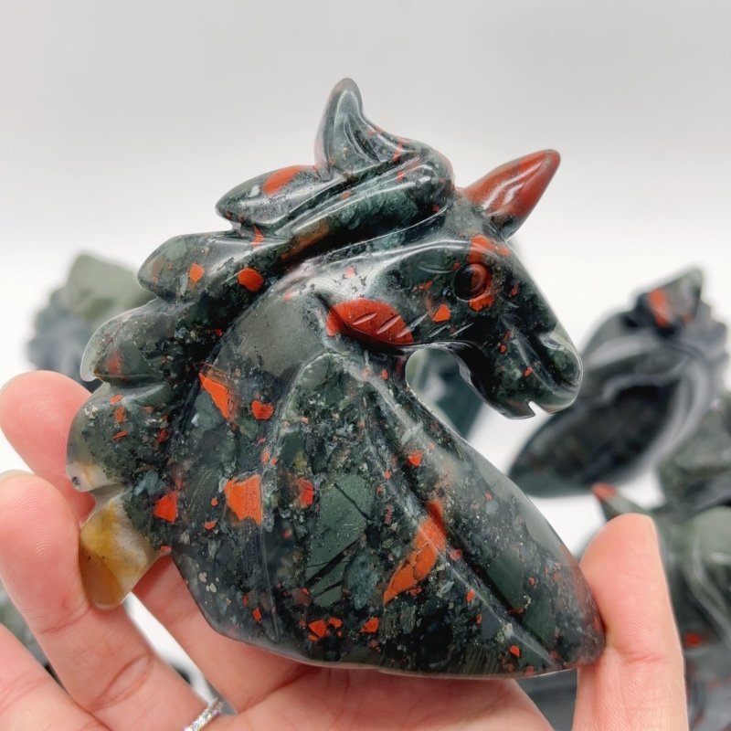 11 Pieces Africa Blood Stone Unicorn Carving - Wholesale Crystals