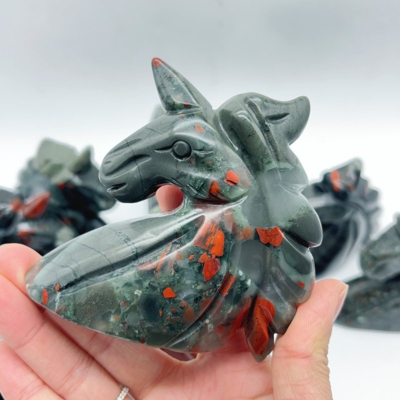 11 Pieces Africa Blood Stone Unicorn Carving - Wholesale Crystals