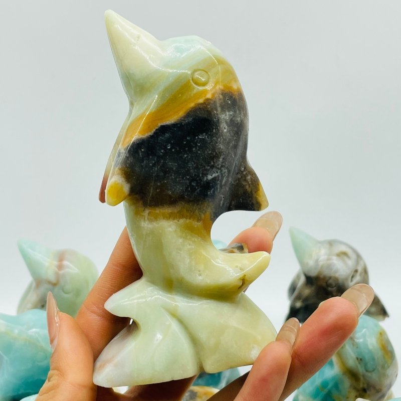 11 Pieces Beautiful Caribbean Calcite Dolphin Carving - Wholesale Crystals