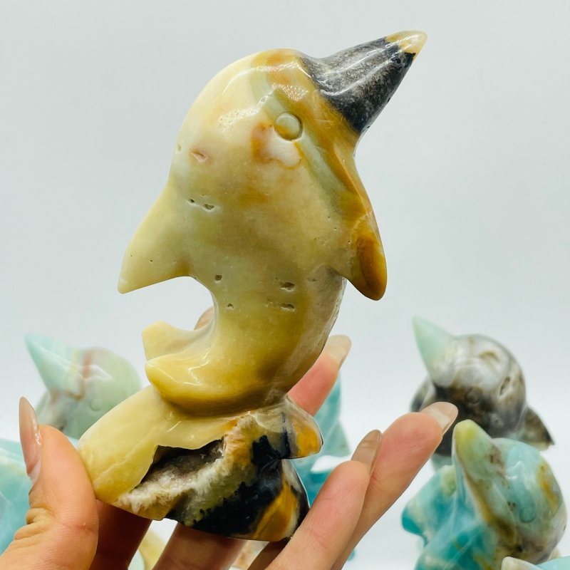 11 Pieces Beautiful Caribbean Calcite Dolphin Carving - Wholesale Crystals