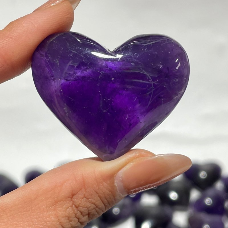 127 Pieces High Quality Deep Purple Chevron Amethyst Heart Crystal - Wholesale Crystals