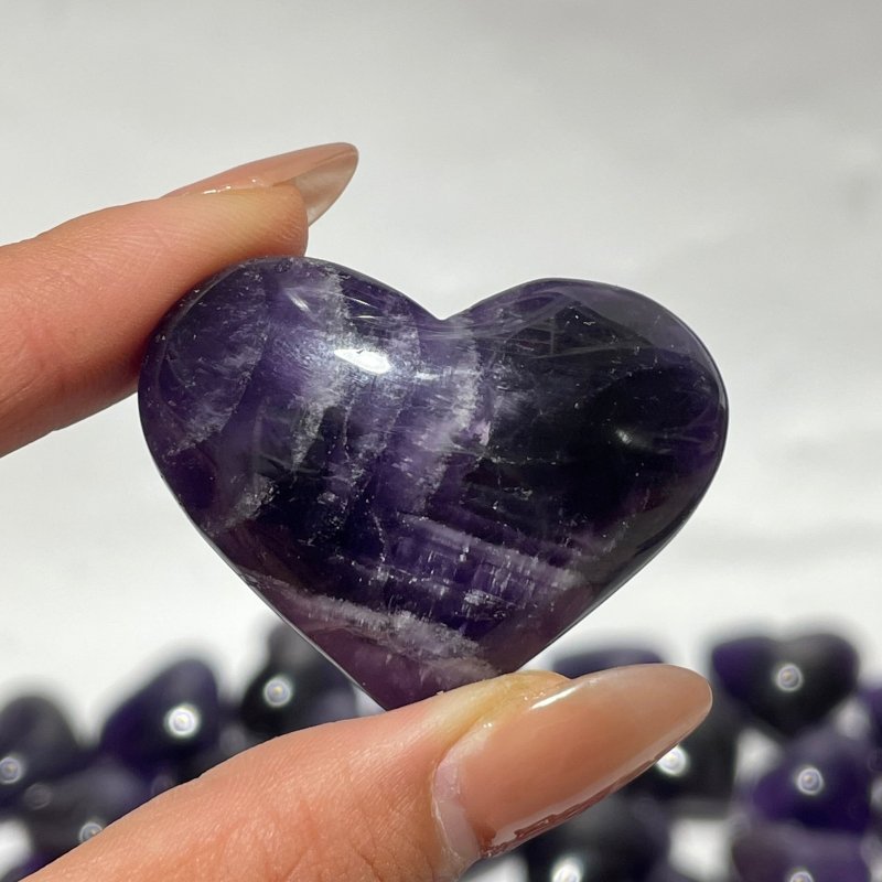 127 Pieces High Quality Deep Purple Chevron Amethyst Heart Crystal - Wholesale Crystals