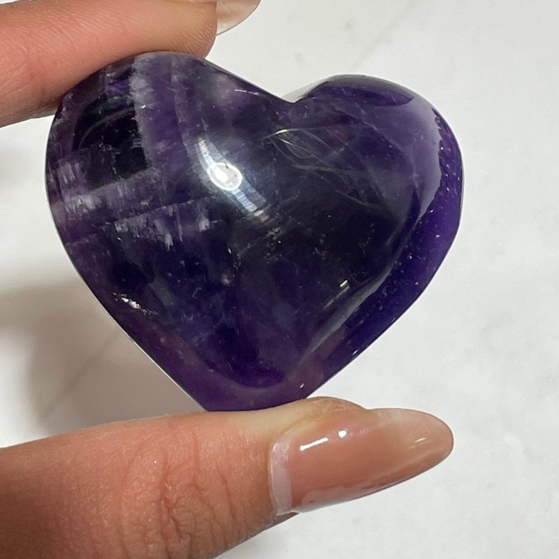 127 Pieces High Quality Deep Purple Chevron Amethyst Heart Crystal - Wholesale Crystals