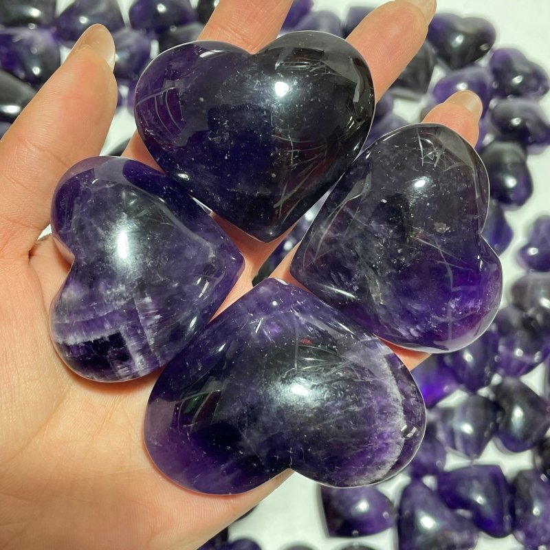 127 Pieces High Quality Deep Purple Chevron Amethyst Heart Crystal - Wholesale Crystals