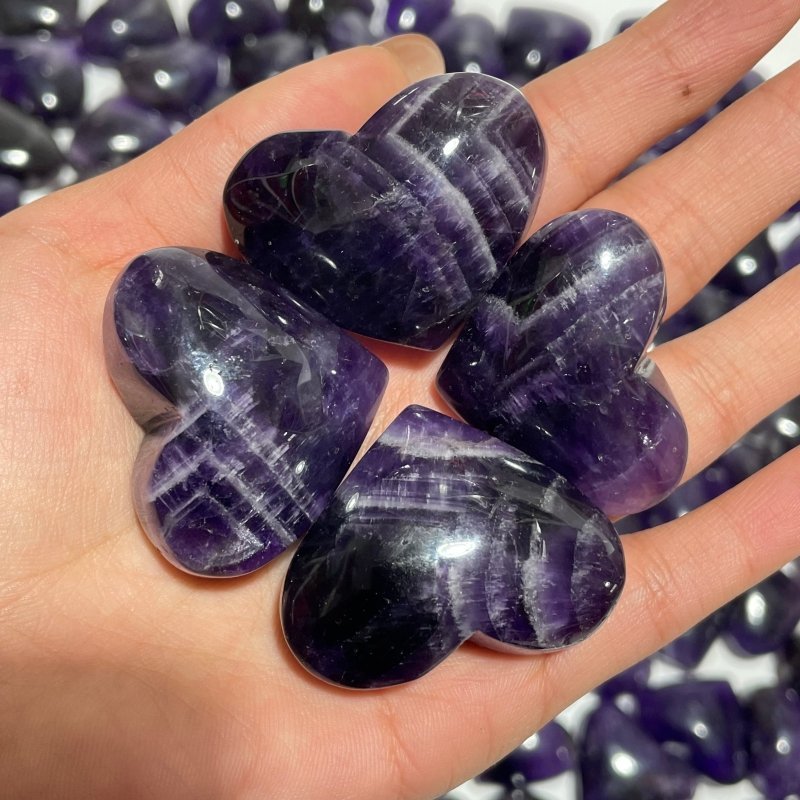 127 Pieces High Quality Deep Purple Chevron Amethyst Heart Crystal - Wholesale Crystals