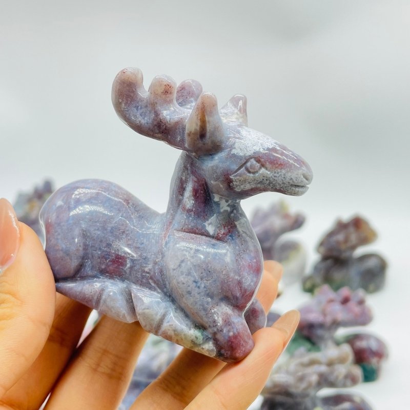 13 Pieces Beautiful Ocean Jasper Sika Deer Carving -Wholesale Crystals