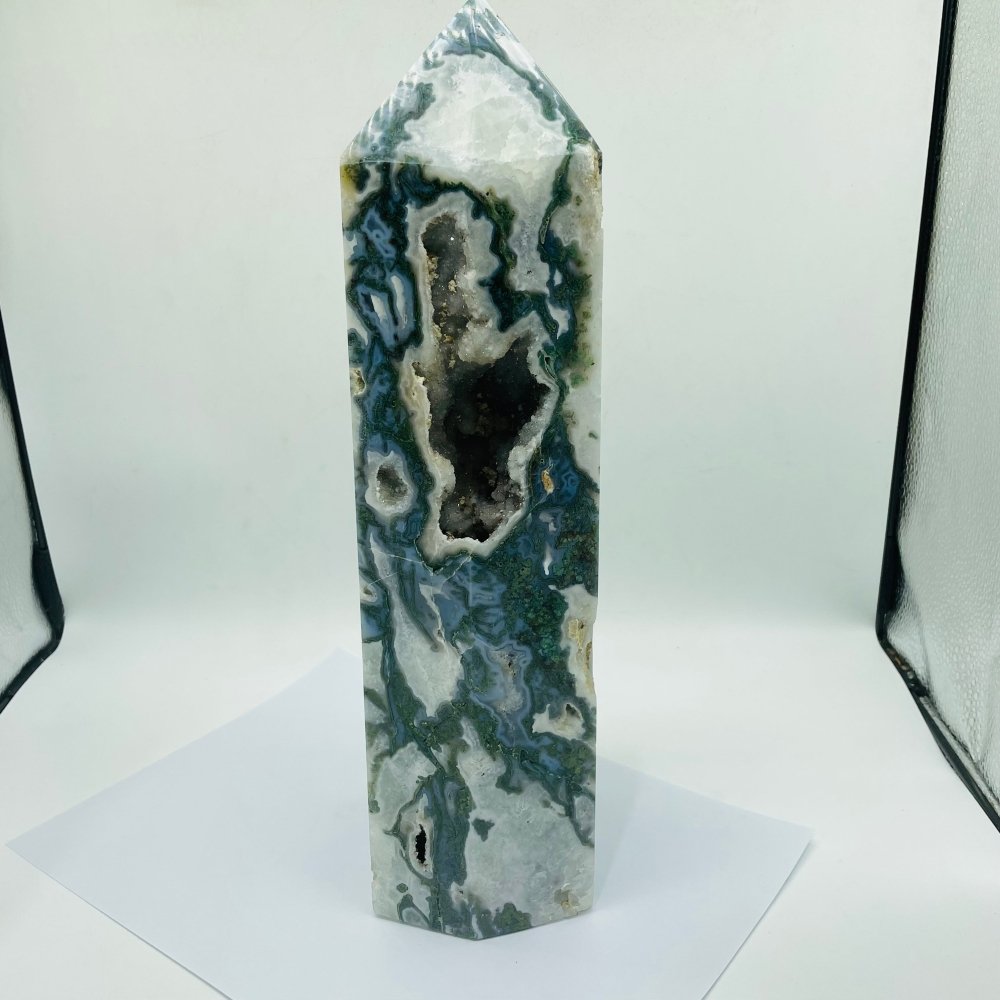 13in Large Unique Druzy Moss Agate Tower -Wholesale Crystals