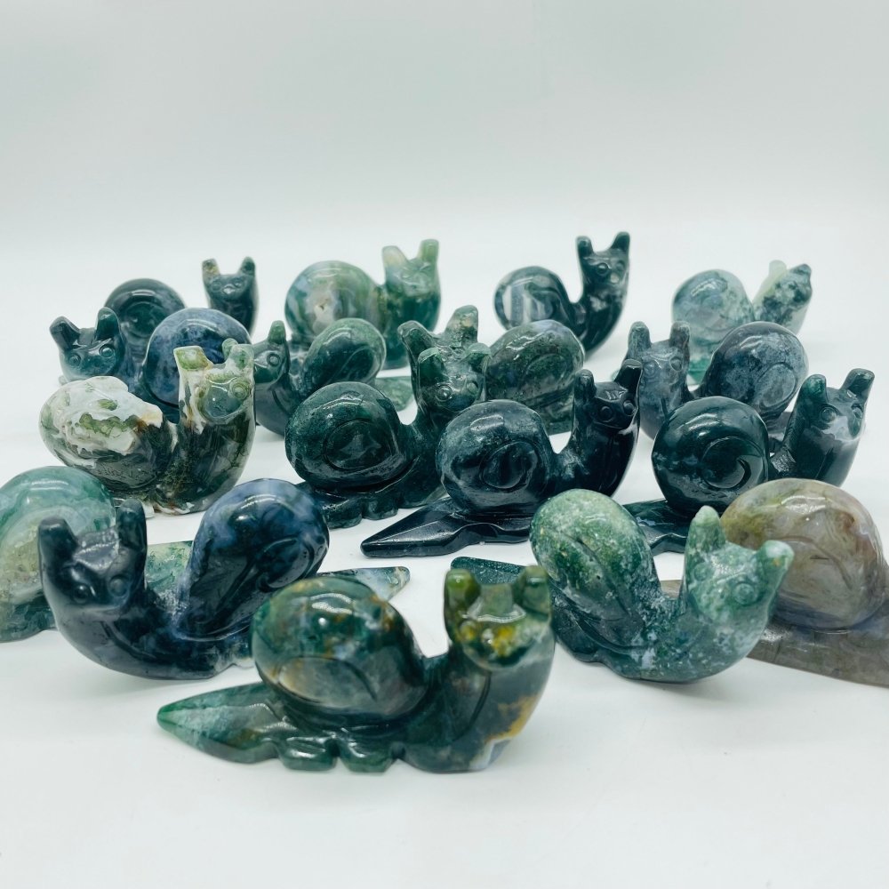 17 Pieces Moss Agate Snails Carving -Wholesale Crystals