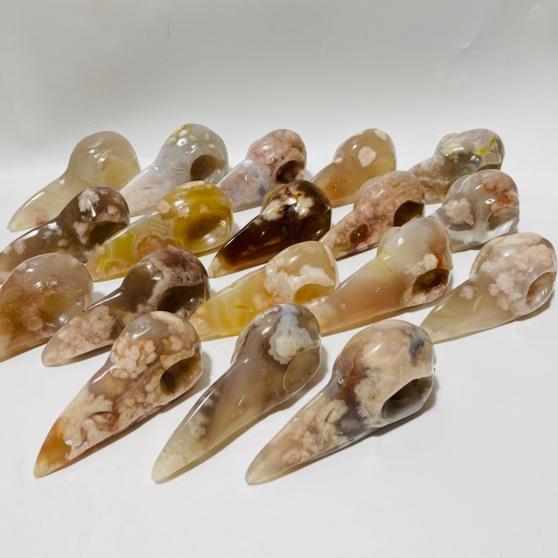 18 Pieces High Quality Sakura Flower Agate Crow Skull Carving -Wholesale Crystals