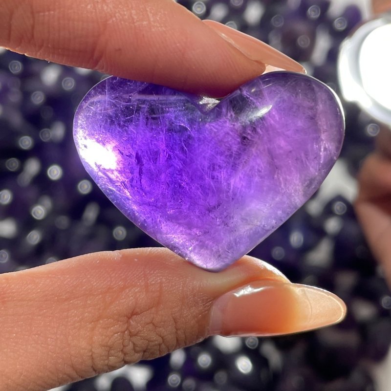 190 Pieces High Quality Deep Purple Chevron Amethyst Heart - Wholesale Crystals