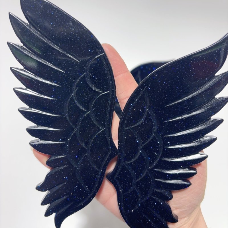 2 Pairs Blue Sandstone Angel Wing Carving With Stand -Wholesale Crystals