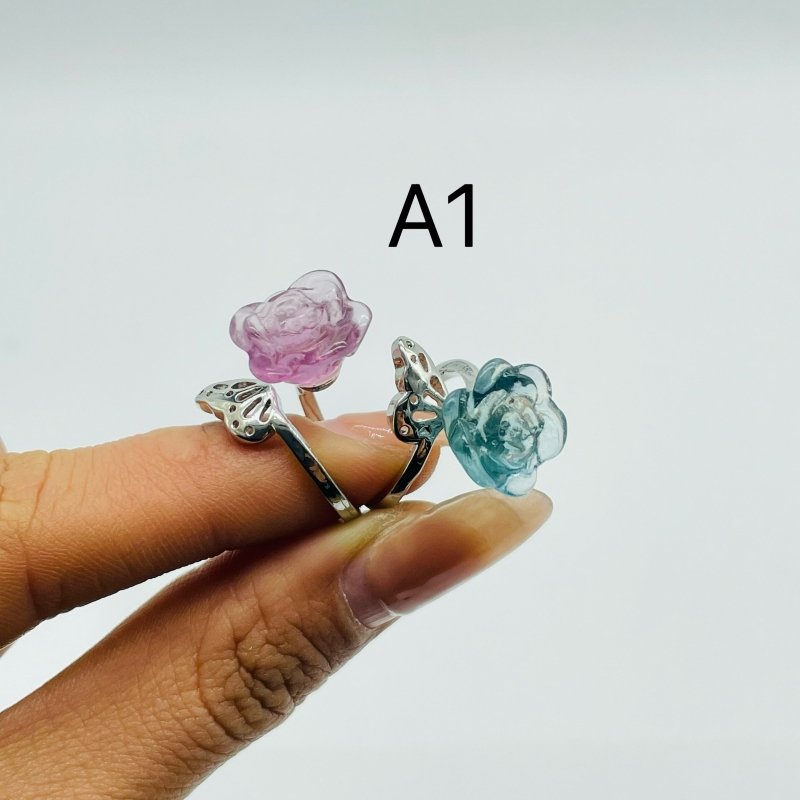 2 Types Beautiful Rainbow Fluorite Lotus Rose Ring Wholesale - Wholesale Crystals