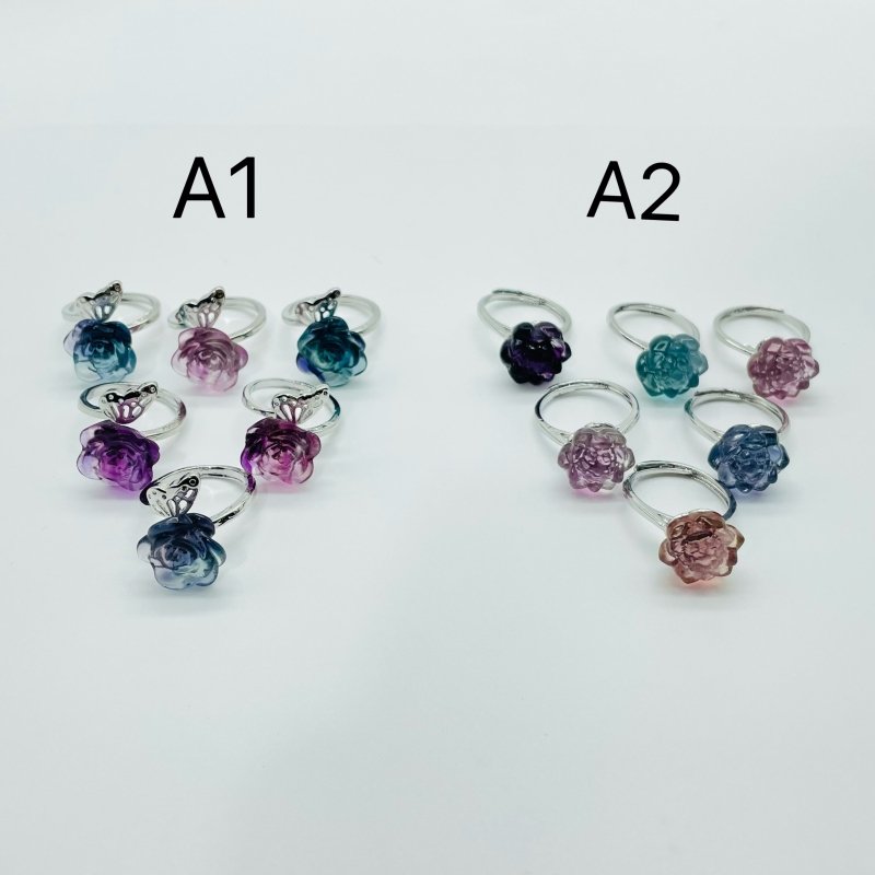 2 Types Beautiful Rainbow Fluorite Lotus Rose Ring Wholesale - Wholesale Crystals