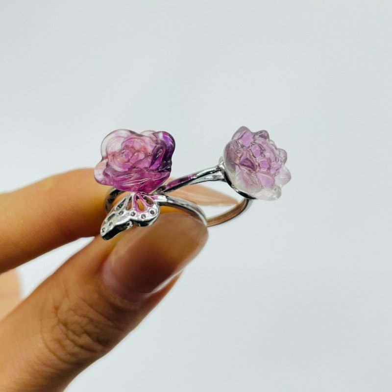 2 Types Beautiful Rainbow Fluorite Lotus Rose Ring Wholesale - Wholesale Crystals