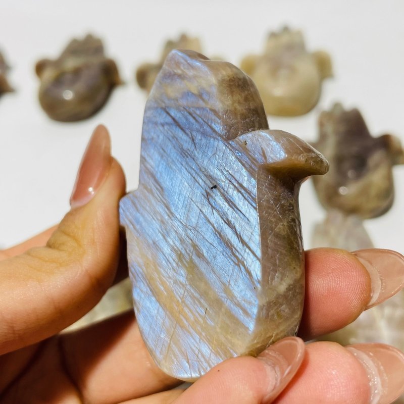 21 Pieces Beautiful Moonstone Mixed Sunstone Hamsa Hand Carving -Wholesale Crystals