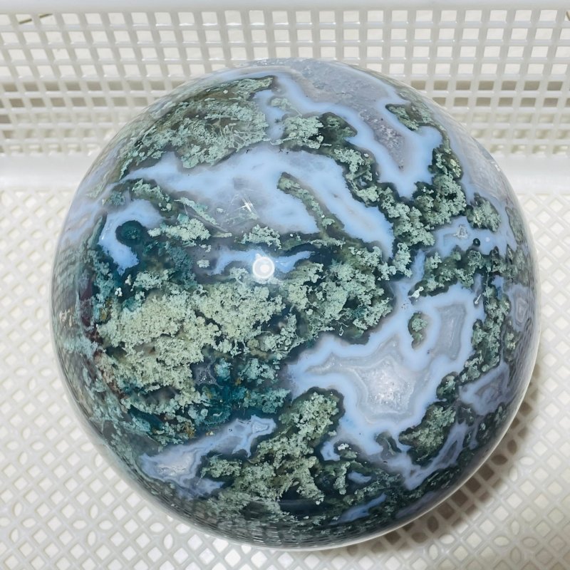 21.1lbs Large Druzy Geode Moss Agate Beautiful Sphere - Wholesale Crystals