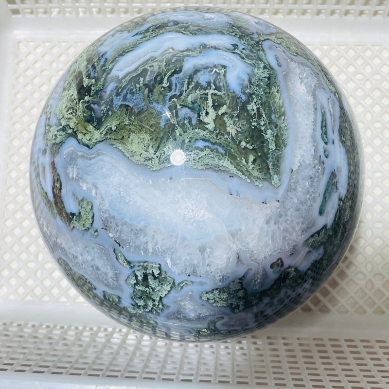 21.1lbs Large Druzy Geode Moss Agate Beautiful Sphere - Wholesale Crystals