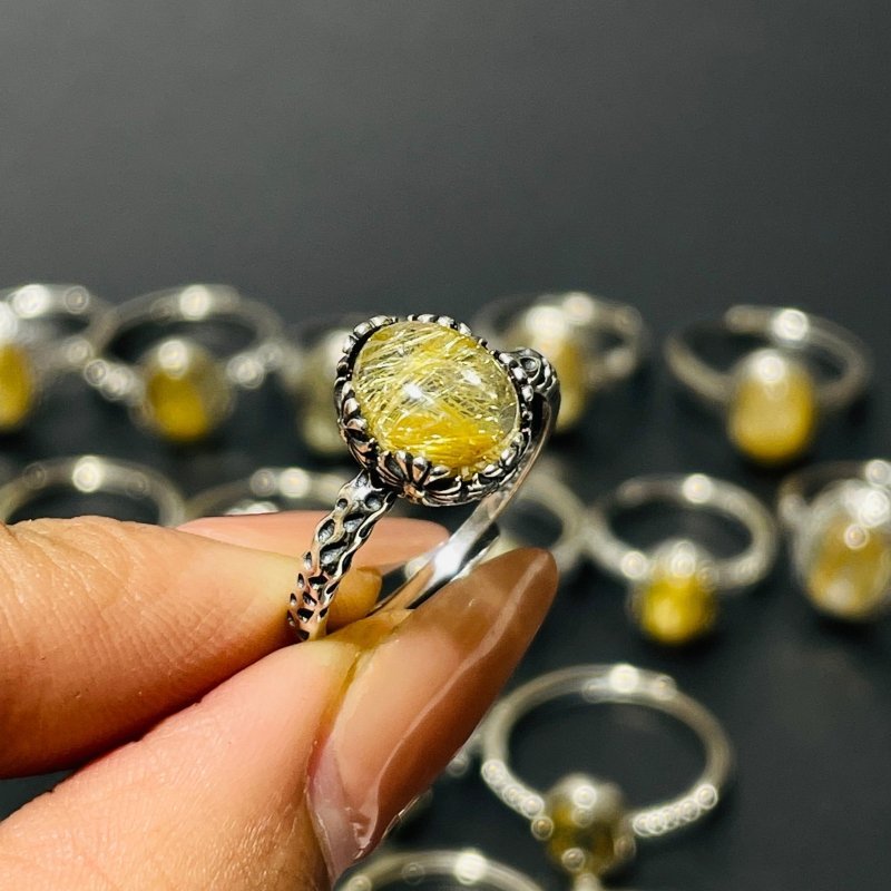 24 Pieces Gold Rutile Quartz Different Styles Sterling Silver Ring - Wholesale Crystals