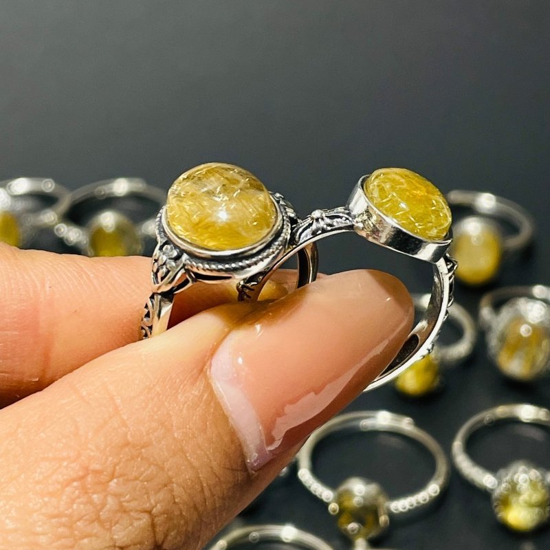 24 Pieces Gold Rutile Quartz Different Styles Sterling Silver Ring - Wholesale Crystals