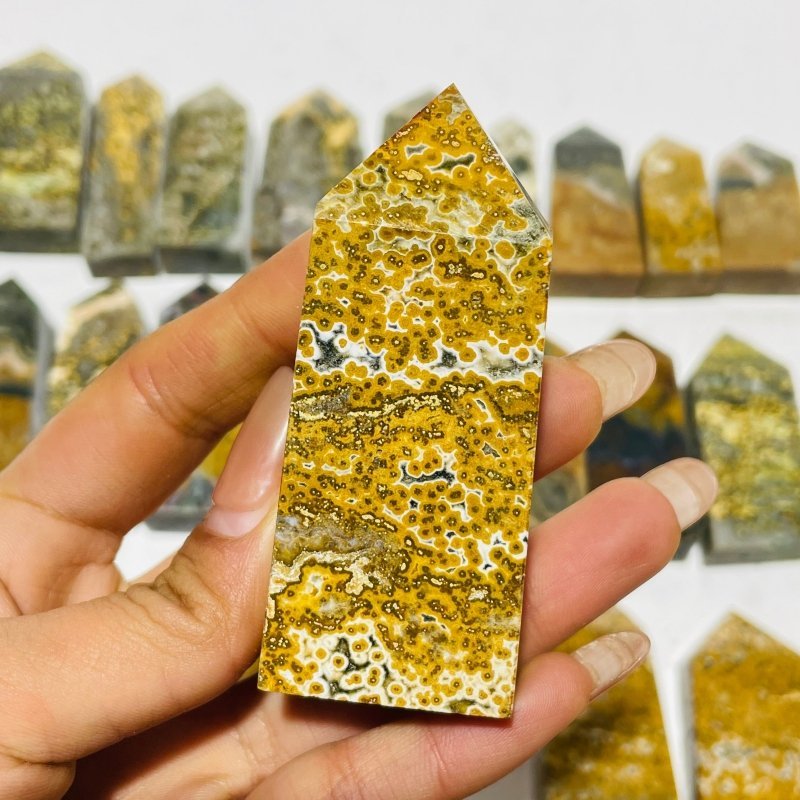 27 Pieces 8th Vein Yellow Ocean Jasper Four - Sided Points - Wholesale Crystals