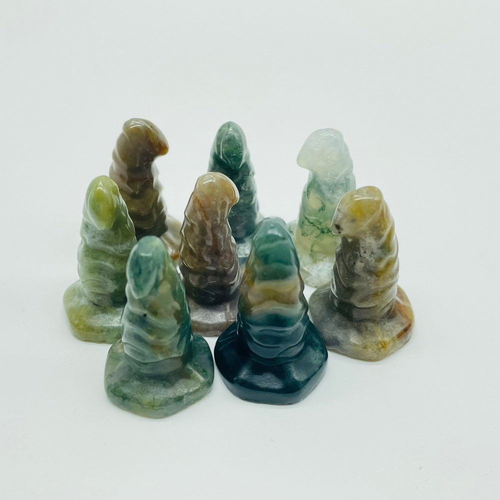 3 Types Wizard Hat Carving Wholesale Red Obsidian Moss Agate Crazy Agate -Wholesale Crystals