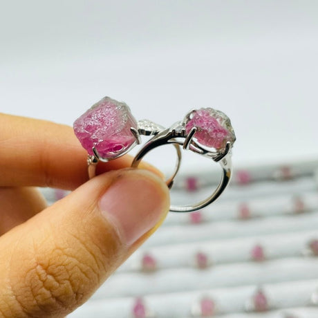 32 Pieces S925 Raw Watermelon Tourmaline Different Styles Ring -Wholesale Crystals