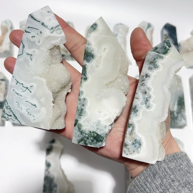 33 Pieces Geode Druzy Moss Agate Tower Points -Wholesale Crystals