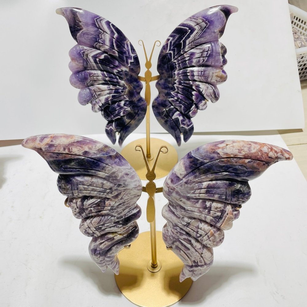 4 Pairs High Quality Large Chevron Amethyst Butterfly Carving With Stand -Wholesale Crystals