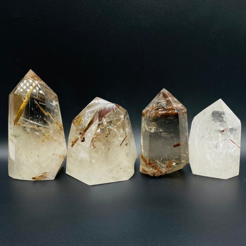 4 Pieces Clear Quartz With Mica Inclusion Polished Tower - Wholesale Crystals