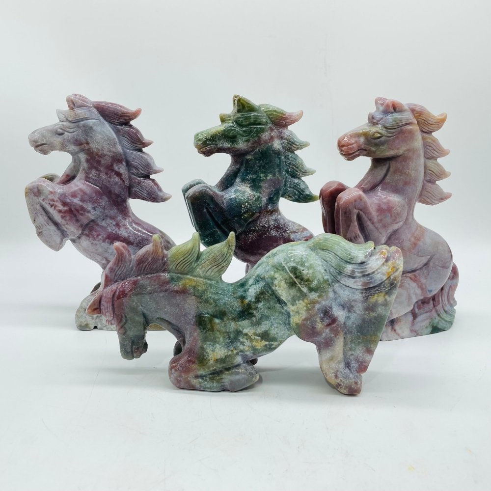 4 Pieces High Quality Ocean Jasper Stand Horse Carving -Wholesale Crystals