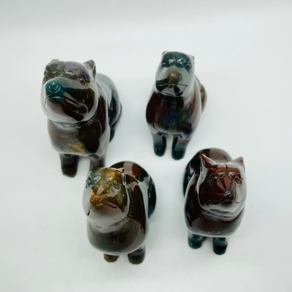 4 Pieces Large Ocean Jasper Wolf Carving -Wholesale Crystals