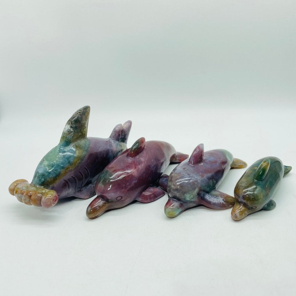 4 Pieces Ocean Jasper Dolphin Fish Carving -Wholesale Crystals