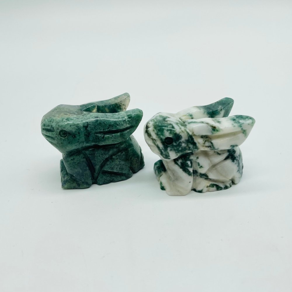 4 Types Easter Rabbit Carving Wholesale Moss Agate Green Aventurine Tiger Eye -Wholesale Crystals