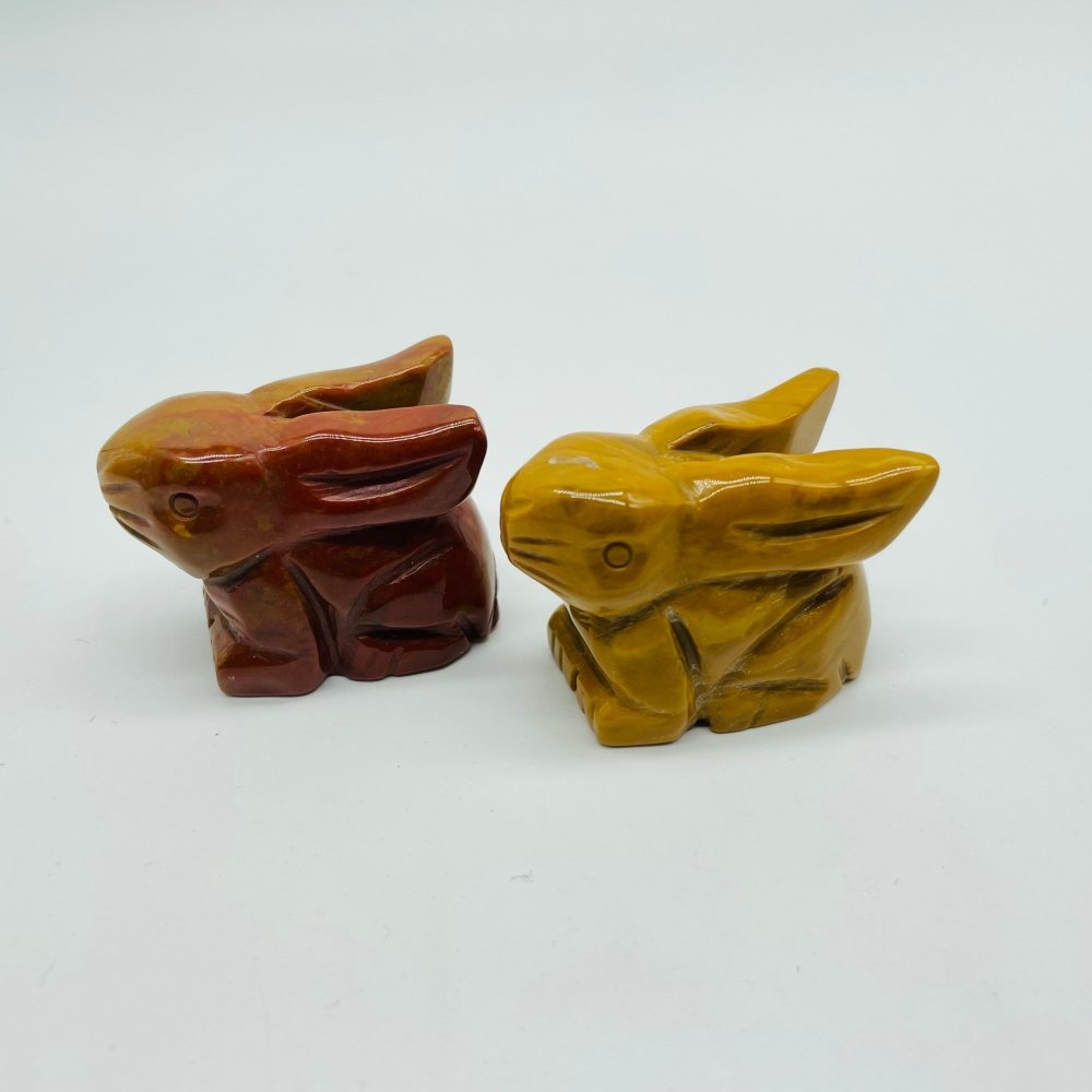 4 Types Easter Rabbit Carving Wholesale Moss Agate Green Aventurine Tiger Eye -Wholesale Crystals