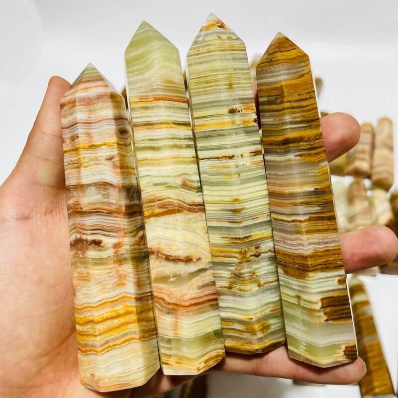 83 Pieces Yellow Stripe Afghanistan Jade Points 2.3-5.1in Closeout -Wholesale Crystals