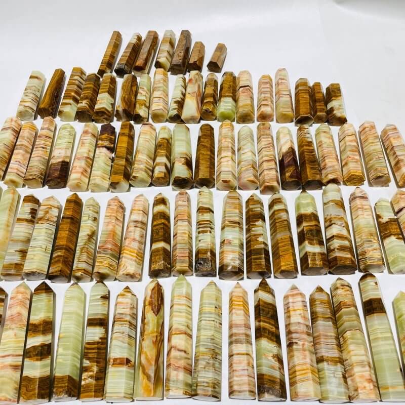 83 Pieces Yellow Stripe Afghanistan Jade Points 2.3-5.1in Closeout -Wholesale Crystals