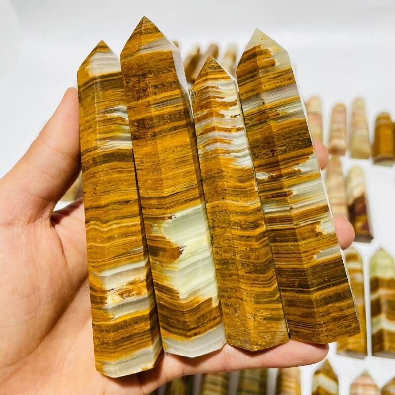 83 Pieces Yellow Stripe Afghanistan Jade Points 2.3-5.1in Closeout -Wholesale Crystals