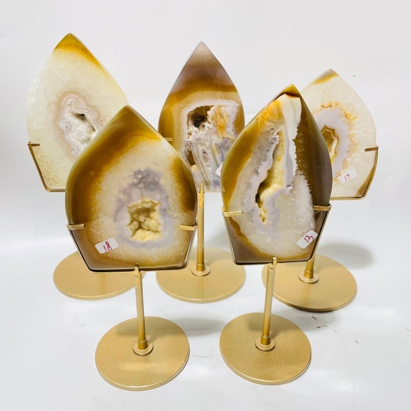 5 Pieces Beautiful Yellow Agate Geode Arrow Head With Stand - Wholesale Crystals