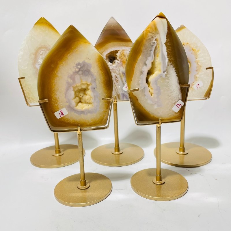 5 Pieces Beautiful Yellow Agate Geode Arrow Head With Stand -Wholesale Crystals