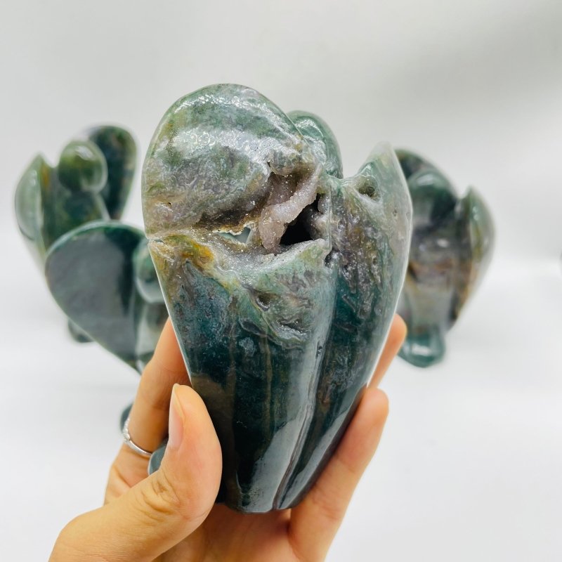 5 Pieces Large Moss Agate Angel Carving -Wholesale Crystals