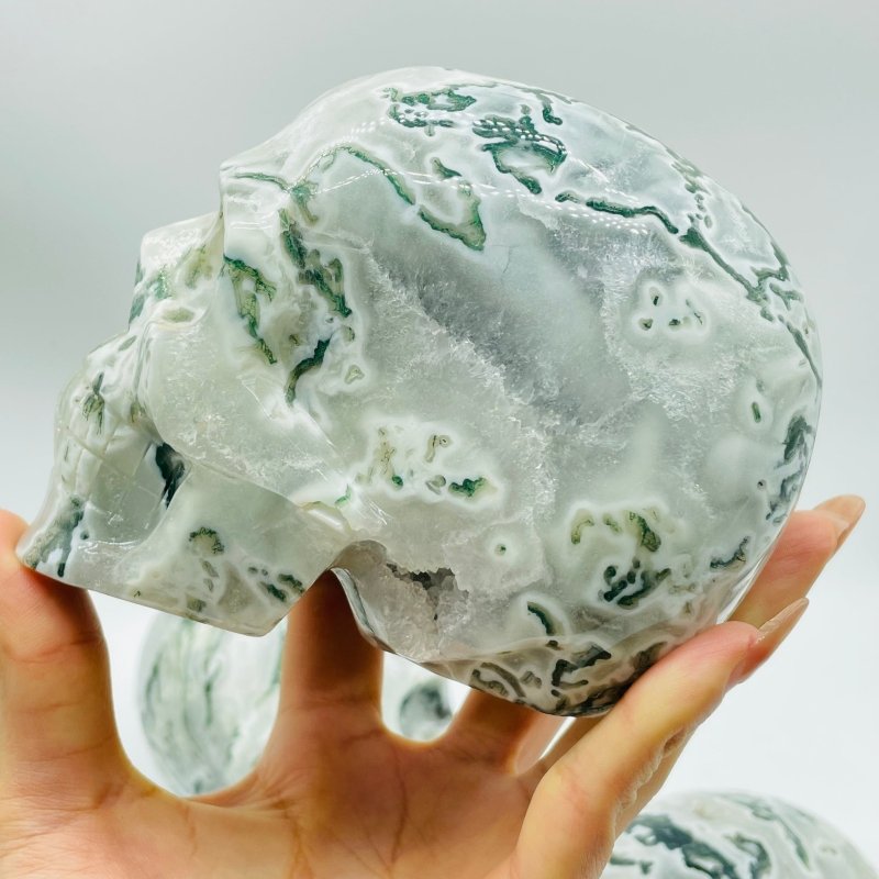 5 Pieces Large Moss Agate Skull Carving -Wholesale Crystals