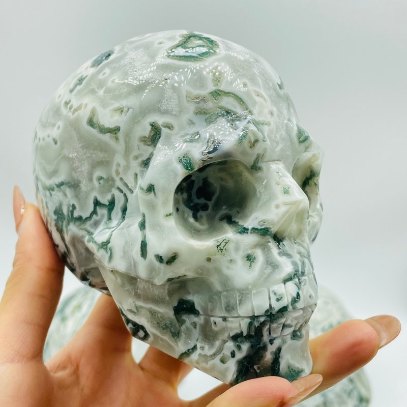 5 Pieces Large Moss Agate Skull Carving -Wholesale Crystals
