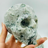 5 Pieces Large Moss Agate Skull Carving -Wholesale Crystals