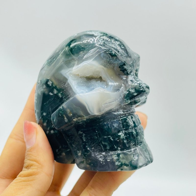6 Pieces Beautiful Moss Agate Geode Druzy Skull -Wholesale Crystals