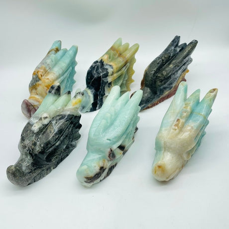 6 Pieces Caribbean Calcite Dragon Head Carving -Wholesale Crystals