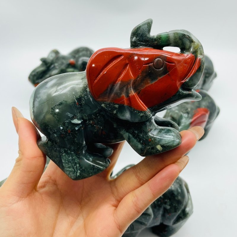 8 Pieces Africa Blood Stone Elephant Animal Carving - Wholesale Crystals