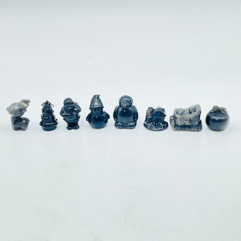 8 Types Mini Black Obsidian Christmas Carving Wholesale Apple Santa Claus Penguin - Wholesale Crystals