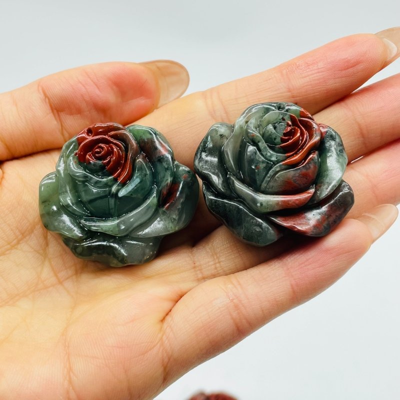 Africa Blood Stone Red Rose Flower Carving Wholesale - Wholesale Crystals