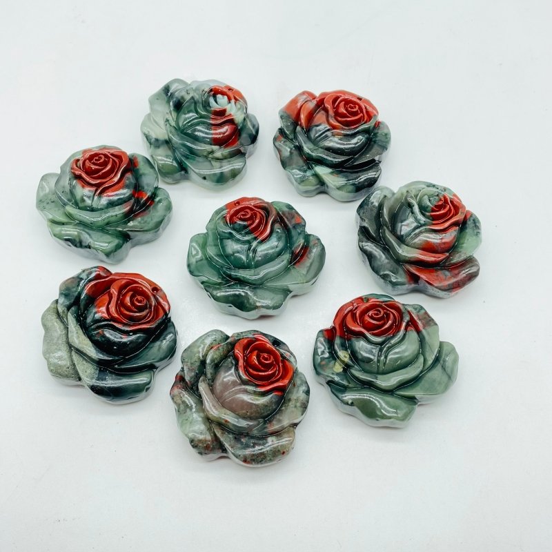 Africa Blood Stone Red Rose Flower Carving Wholesale - Wholesale Crystals